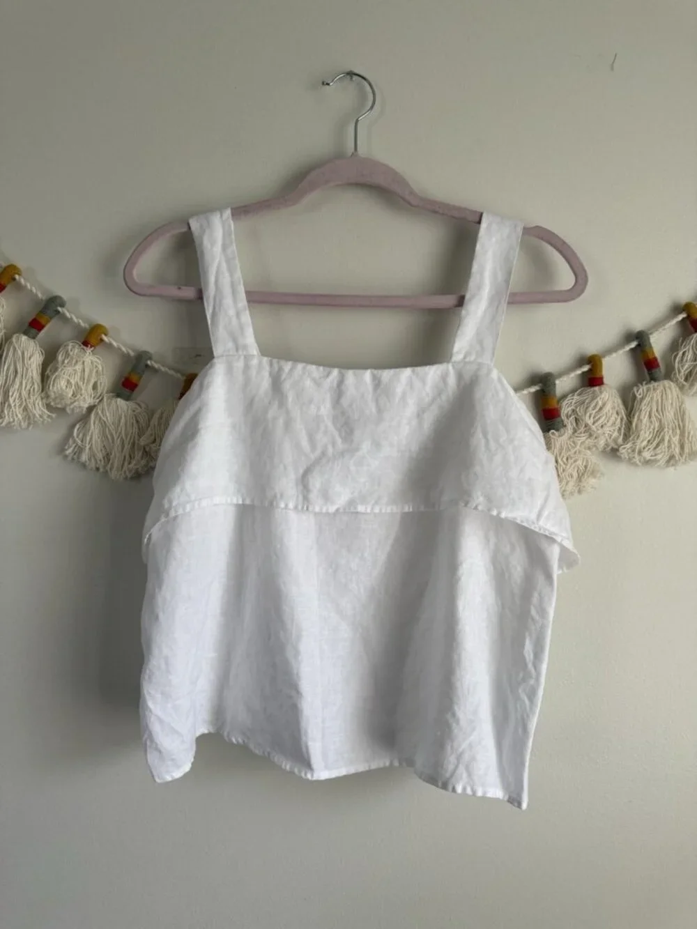 Quince 100% European Linen White Square Neck Tank Beach Coastal Effortless M - Picture 1 of 9